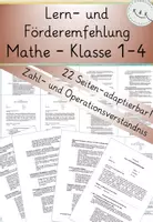 Vorschau - Fördermaterial/Inklusion - Lern- und Förderempfehlungen Mathe Kl. 1-4, editierbar! Zahl- und Operationsvorstellung, Zeugnis - Deckblatt