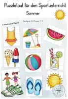 Vorschau - Spiele - Laufspiel - Sommerpuzzle für den Sportunterricht - Sommer / Schuljahresende - Deckblatt