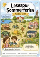 Vorschau - Arbeitsblätter - 🌞 Lesespur Sommerferien - Klasse 3-4 mit 2 Niveaus, Karte & Lösungen | Spannende Geschichte mit Differenzierung, Laufzettel und Handreichung - Deckblatt
