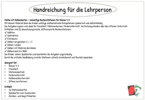 Vorschau - Spiele - Mathe mit Zahlenkarten – 32 Rechenstationen für Klasse 1–3 | Addition, Subtraktion, Einmaleins & Zahlenraum 1000 - Seite 1
