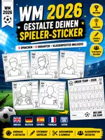 Vorschau - Arbeitsblätter - ⚽ WM 2026 – Gestalte deinen Spieler-Sticker | 5 Sprachen | Klassenposter - Deckblatt