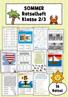 Vorschau - Arbeitsblätter - Rätselheft Sommer 16 Rätsel Klasse 2-3 Deutsch Konzentration Mathe Ferienheft - Deckblatt