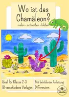 Vorschau - Mal- und Bastelvorlagen - Kunst Grundschule Sommer - Chamäleon verstecken - malen und basteln Klasse 2-3 - Deckblatt