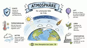 Vorschau - Arbeitsblätter - AB mit Fragen zum Thema "Atmosphäre" + Lösungsblatt + Infografik - Seite 1