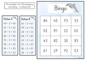 Vorschau - Spiele - Minus-Bingo im ZR 100 I Subtraktion mit und ohne Zehnerübergang I Partnerarbeit Klasse 2 - Seite 1