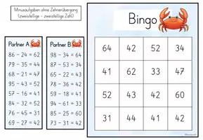 Vorschau - Spiele - Minus-Bingo im ZR 100 I Subtraktion mit und ohne Zehnerübergang I Partnerarbeit Klasse 2 - Seite 2