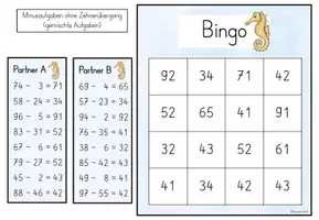 Vorschau - Spiele - Minus-Bingo im ZR 100 I Subtraktion mit und ohne Zehnerübergang I Partnerarbeit Klasse 2 - Seite 3