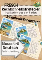 Vorschau - Bildkarten - FRESCH Rechtschreibstrategien – Postkarten aus den Ferien | 3-fach differenziert - Deckblatt