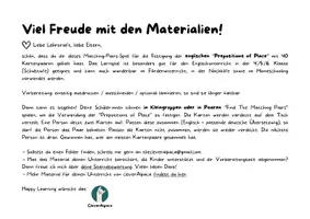 Vorschau - Stationenlernen - PREPOSITIONS OF PLACE · Matching Pairs Game · Englisch 5. Klasse - Seite 2