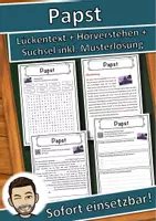 Vorschau - Unterrichtsreihen - Papst Lückentext mit Wortspeicher Hörverstehen und Suchsel - Deckblatt