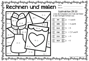 Aperçu - Feuilles d'exercices - Rechen-Mal-Blätter - Subtraktion ZR 20 (Valentinstag) Saint Valentin Soustraction Mathématiques Allemand - Page 2
