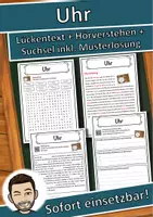 Vorschau - Unterrichtsreihen - Uhr Lückentext mit Wortspeicher Hörverstehen und Suchsel - Deckblatt