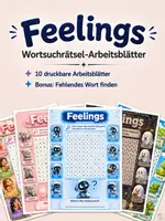 Vorschau - Arbeitsblätter - Feelings-Wortsuchrätsel-Arbeitsblätter | Übungen zum Gefühlswortschatz | Fehlendes Wort finden - Deckblatt