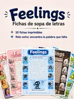 Vista previa - Hojas de trabajo - Feelings – Fichas de sopa de letras | Actividad de vocabulario sobre las emociones | Reto: encuentra la palabra que falta - Portada