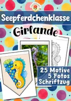 Vorschau - Mal- und Bastelvorlagen - Seepferdchenklasse - Girlande (Klassentier) - Deckblatt
