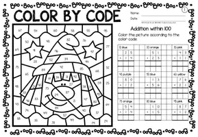 Vista previa - Hojas de trabajo - Color by code - Addition within 10 (Halloween) | Sumas y restas Matemáticas Inglés - página 1