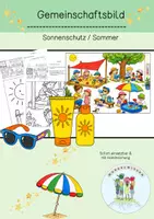 Vorschau - Mal- und Bastelvorlagen - Gemeinschaftsbild / Sommer / Sonnenschutz / Ausmalbild / Kindergarten / Grundschule / Sprachförderung / KITA - Deckblatt