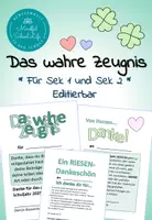Vorschau - Arbeitsblätter - Das wahre Zeugnis/ Dankesbotschaften für Sek 1 und Sek 2 (als Zeugnisbeigabe) - editierbar - Deckblatt