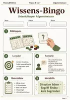 Vorschau - Spiele - Allgemeinwissen Bingo Unterrichtsspiel Klasse 5 bis 7 Vertretungsstunde - Deckblatt