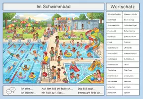 Vorschau - Arbeitsblätter - DaZ / IM SCHWIMMBAD / Wimmelbild - Seite 1