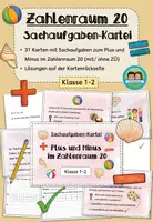 Vorschau - Arbeitsblätter - Sachaufgaben: Plus und Minus im Zahlenraum 20 - Übungskartei (Klasse 1-2) - Deckblatt