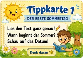 Vorschau - Arbeitsblätter - Escape-Room-Spiel Sommeranfang – Lernrätsel für Klasse 2 und Klasse 3 - 5 Rätsel + Lösungswort (inkl. Handreichung, Tippkarten und Lösungen) - Seite 1