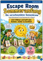 Vorschau - Arbeitsblätter - Escape-Room-Spiel Sommeranfang – Lernrätsel für Klasse 2 und Klasse 3 - 5 Rätsel + Lösungswort (inkl. Handreichung, Tippkarten und Lösungen) - Deckblatt