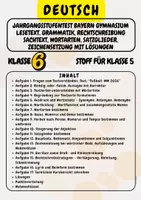Vorschau - Arbeitsblätter - Jahrgangsstufentest bayern Gymnasium Lesetext, Grammatik, Rechtschreibung Sachtext, Wortarten, Satzglieder, Zeichensetzung mit Lösungen Klasse 5 & Klasse 6 - Deckblatt