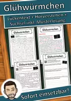 Vorschau - Unterrichtsreihen - Glühwürmchen Lückentext mit Wortspeicher Hörverstehen und Suchsel - Deckblatt