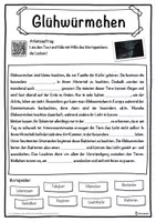 Vorschau - Unterrichtsreihen - Glühwürmchen Lückentext mit Wortspeicher Hörverstehen und Suchsel - Seite 1