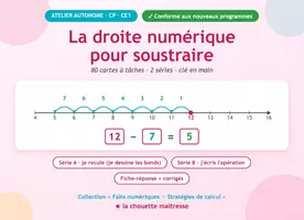 Aperçu - Cartes d'exercices - Droite numérique — Soustraire | 80 cartes CP-CE1 - Page de couverture