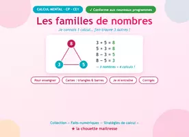 Aperçu - Cartes d'exercices - Les familles de nombres (CP-CE1) - Page de couverture