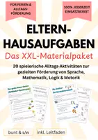 Vorschau - Unterrichtsreihen - Eltern-Hausaufgaben XXL Megabundle 20+ Aktivitäten für die Ferien & Alltag (No Prep, Bunt & SW) farbig - Deckblatt
