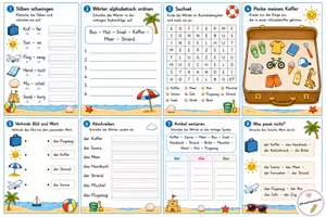 Vorschau - Mal- und Bastelvorlagen - Kleines Urlaubsheftchen Sommerferien Klasse 1 und 2 - Deckblatt