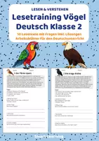 Vorschau - Stundenentwürfe - Leseverständnis Vögel – Klasse 2 | 10 Lesetexte mit Fragen & Lösungen - Deckblatt