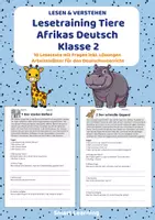 Vorschau - Stundenentwürfe - Leseverständnis Tiere Afrikas – Klasse 2 | 10 Lesetexte mit Fragen & Lösungen - Deckblatt