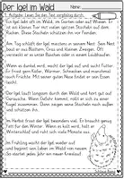 Vorschau - Arbeitsblätter - FREEBIE: Leseverstehen Der Igel im Wald (2/4 Klasse - Deutsch) - Seite 3