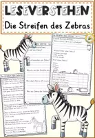 Vorschau - Arbeitsblätter - FREEBIE: Die Streifen des Zebras Lesen und Verstehen | Leseverstehen Klasse 2-4 - Deckblatt