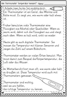 Vorschau - Arbeitsblätter - FREEBIE: Wie Thermometer Temperatur messen? Leseverstehen Grundschule | Lesetexte Klasse 2–4 - Seite 3