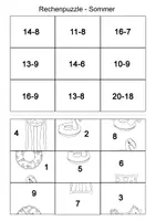 Vorschau - Arbeitsblätter - Materialpaket Rechenpuzzle Sommer Subtraktion mit ZÜ - Mathe Klasse 1 - Deckblatt