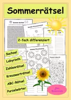 Vorschau - Stundenentwürfe - Sommerrätsel - Suchsel, Kreuzworträtsel, Zahlenrätsel, Sommer-ABC, Labyrinth - Deckblatt