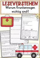 Vorschau - Arbeitsblätter - FREEBIE: Warum Krankenwagen wichtig sind? Lesen und Verstehen | Leseverstehen Klasse 2-4 - Deckblatt