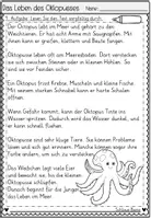 Vorschau - Arbeitsblätter - FREEBIE: Leseverstehen "Das Leben des Oktopusses" (2/4 Klasse - Deutsch) - Seite 3