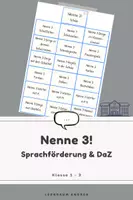Vorschau - Stationenlernen - Nenne 3! – Schule | Sprachförderung & DaZ | 18 Sprechkarten zum Wortschatz | Mündlicher Sprachgebrauch | Grundschule - Deckblatt