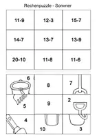 Vorschau - Arbeitsblätter - Materialpaket Rechenpuzzle Sommer Subtraktion mit ZÜ - Mathe Klasse 1 - Seite 2
