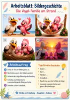 Vorschau - Arbeitsblätter - Tierisch-romantische Bildergeschichte: Die Vogel-Familie am Strand - Deckblatt