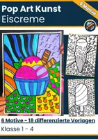 Vorschau - Mal- und Bastelvorlagen - Pop Art Kunst im Sommer - Ausmalbilder Eis am Stiel, Eiscreme, Waffeleis - Deckblatt