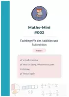 Vorschau - Arbeitsblätter - Mathe Mini 002 Klasse 5 - Fachbegriffe der Addition und Subtraktion - Deckblatt