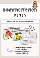 Vorschau - Arbeitsblätter - Sommerferien Karten mit Sommer-Challenge, Feriengruß - Deckblatt
