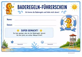 Vorschau - Mal- und Bastelvorlagen - Seepferdchen Baderegeln Urkunden - Seite 1